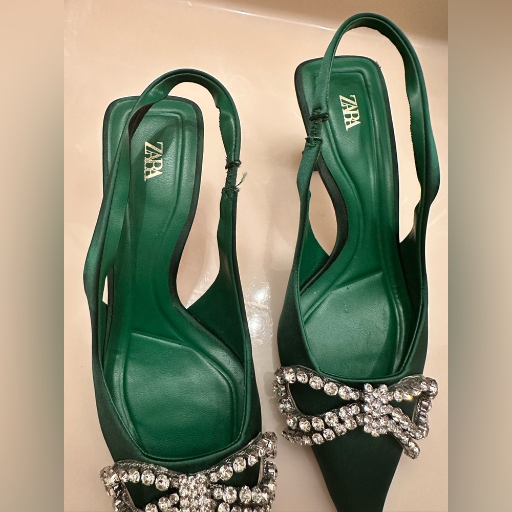 SOLD. DO NOT BUY Blogger fav 2 Zara pointed toe rhinestone embellished heels. - Picture 10 of 13